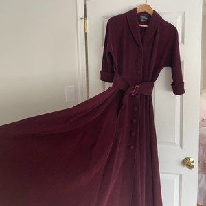 J. Peterman, Cranberry / Plum Corduroy Dress, 90s made - 40s inspired, Sz 4